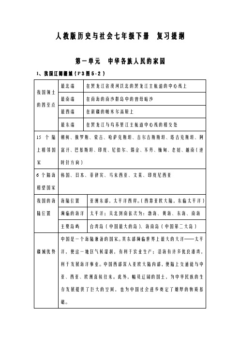 (完整word版)人教版七年级下册历史与社会复习提纲