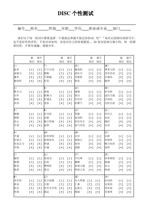 DISC个性测试问卷