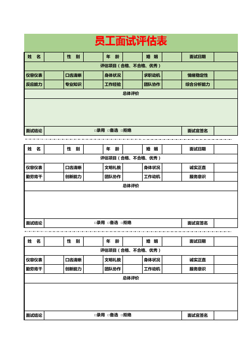 员工面试评估表(A4打印)