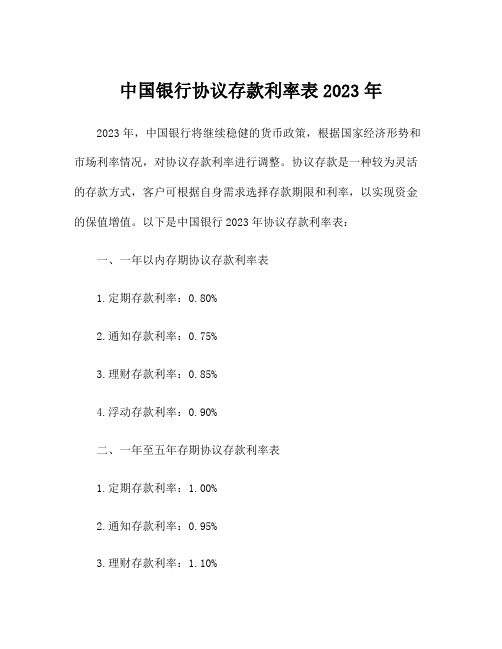 中国银行协议存款利率表2023年