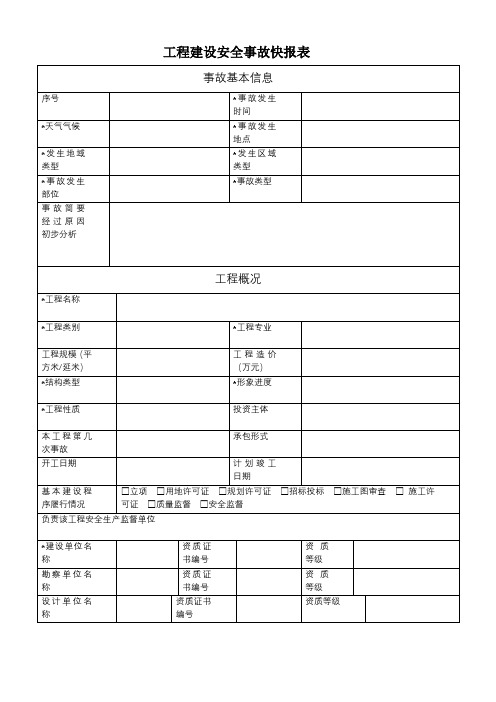 工程建设安全事故快报表