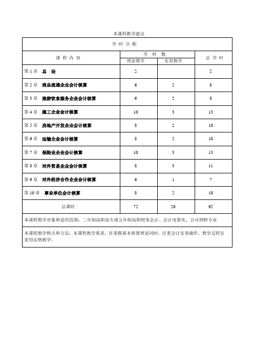 《行业会计比较》(01386)教学建议