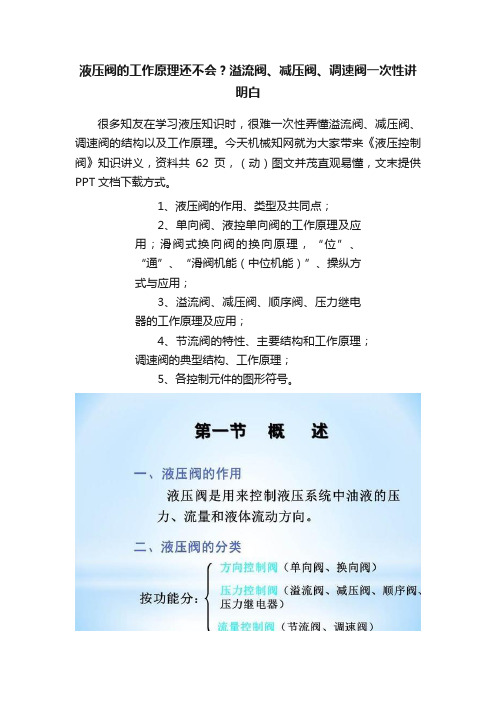 液压阀的工作原理还不会？溢流阀、减压阀、调速阀一次性讲明白