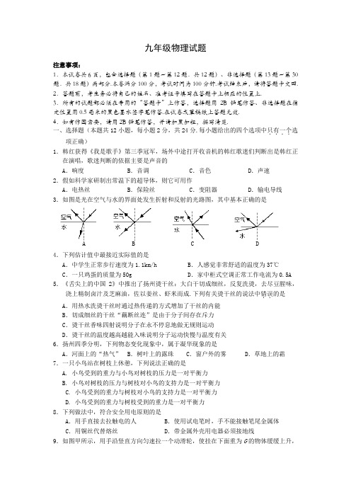 江苏省江都市实验初级中学2015届九年级下学期第一次月考物理试题