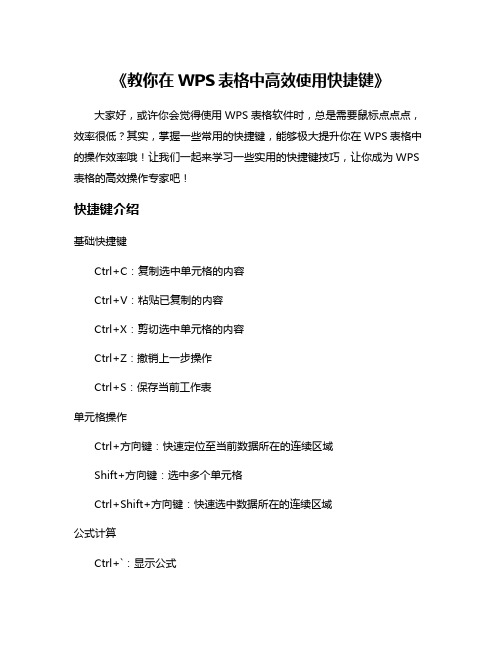 《教你在WPS表格中高效使用快捷键》