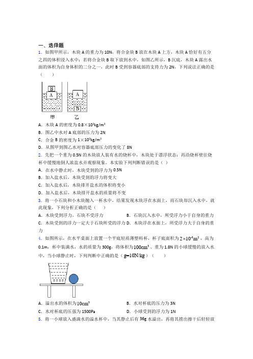 中考物理一轮复习第十章浮力知识点-+典型题及解析