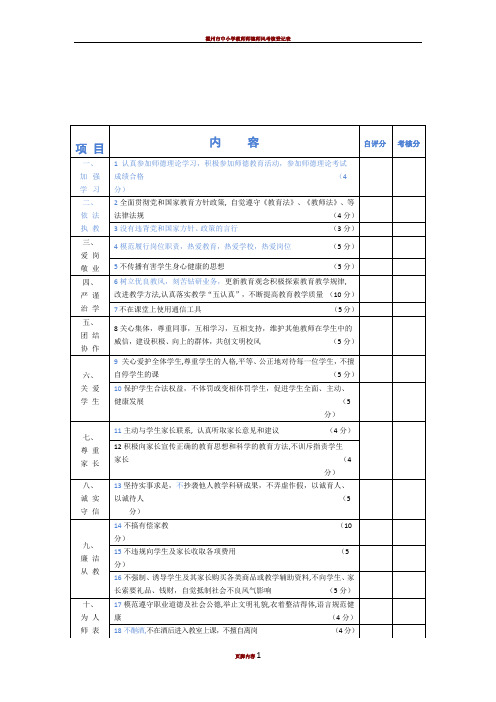 师德师风考核评分表