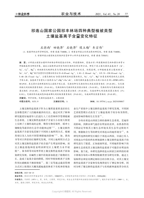 祁连山国家公园祁丰林场四种典型植被类型土壤盐基离子含量变化特征