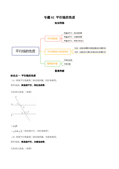 专题02 平行线的性质(知识点串讲)(解析版)