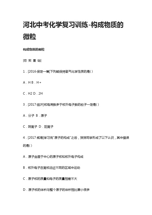 [全]河北中考化学复习训练-构成物质的微粒真题详解