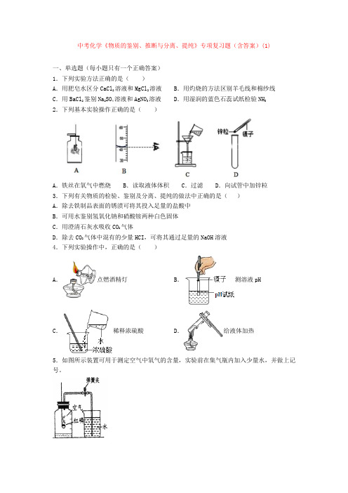 最新【中考】化学《物质的鉴别、推断与分离、提纯》专项复习题(含答案)(1)+专项测试题