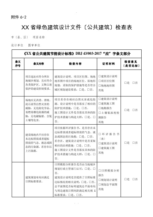 居住建筑节能设计受检项目检查表