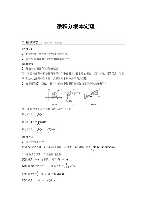 高中数学人教A版选修2-2(课时训练)：1.6微积分基本定理含答案