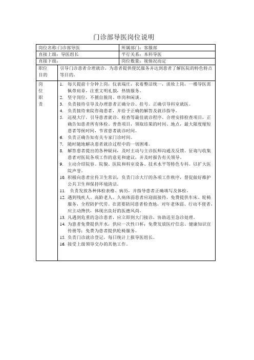 门诊部导医岗位说明