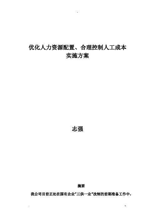 优化人力资源配置合理控制人工成本实施计划方案