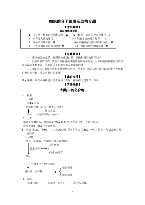 细胞的分子组成及结构专题1导学案