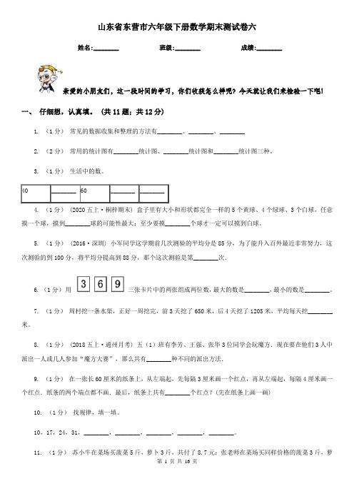 山东省东营市六年级下册数学期末测试卷六