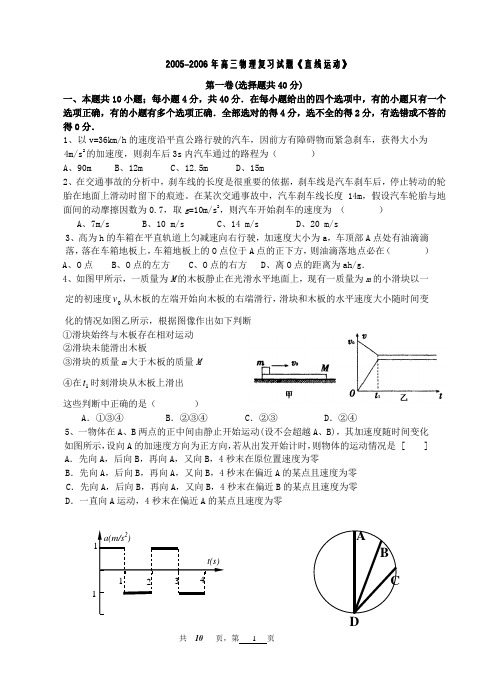 2005-2006年高三物理复习试题《直线运动》