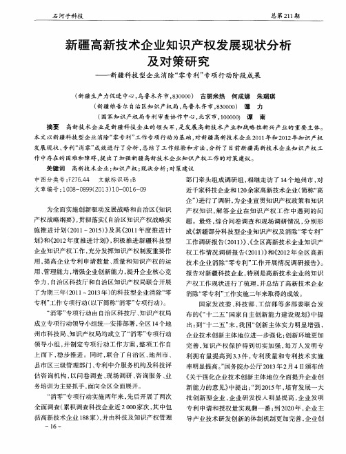 新疆高新技术企业知识产权发展现状分析及对策研究——新疆科技型企业消除“零专利”专项行动阶段成果