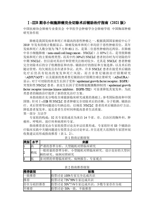 Ⅰ ~ⅢB 期非小细胞肺癌完全切除术后辅助治疗指南( 2021 版)