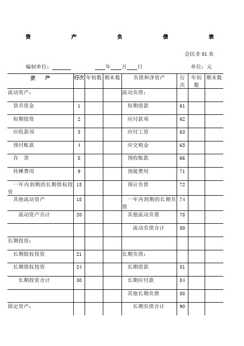 民间非营利组织财务报表