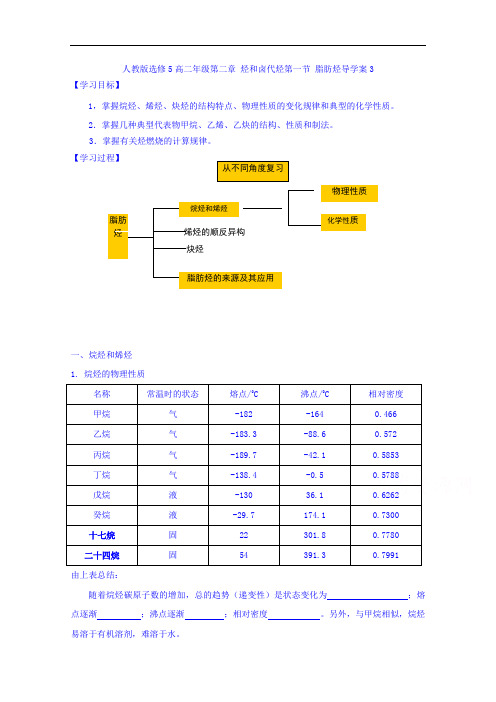 整合高中化学人教版选修5 第二章 烃和卤代烃 第一节 脂肪烃 导学案3