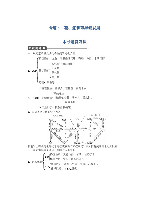 2011—2012学年化学苏教版必修1同步教学案：专题4 硫、氮和可持续发展 本专题复习课