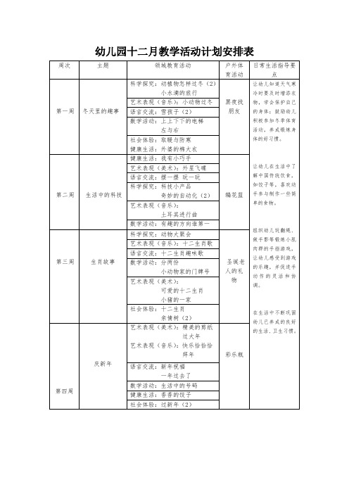 12月教学活动计划大班