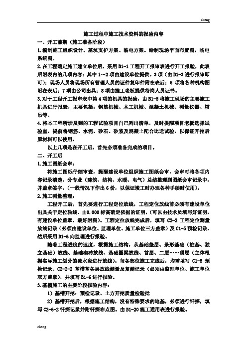 施工过程中施工技术材料的报验内容