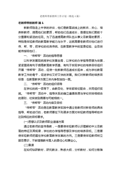 老教师带新教师工作计划（精选4篇）