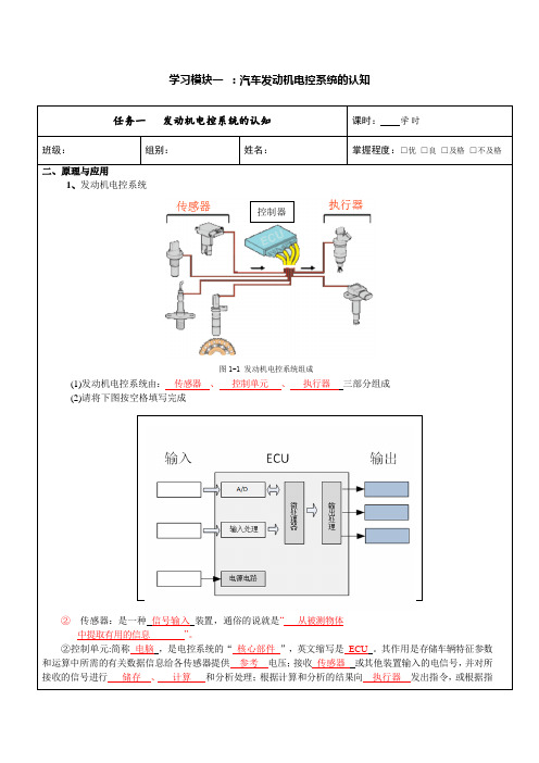 汽车发动机电控系统实训工单题库课后习题答案章节测试题全