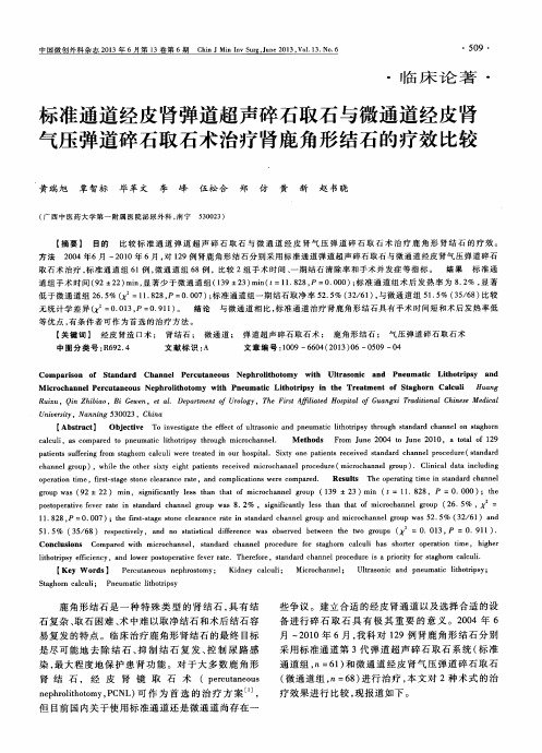 标准通道经皮肾弹道超声碎石取石与微通道经皮肾气压弹道碎石取石术治疗肾鹿角形结石的疗效比较