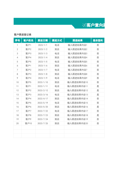 客户意向跟进进度表