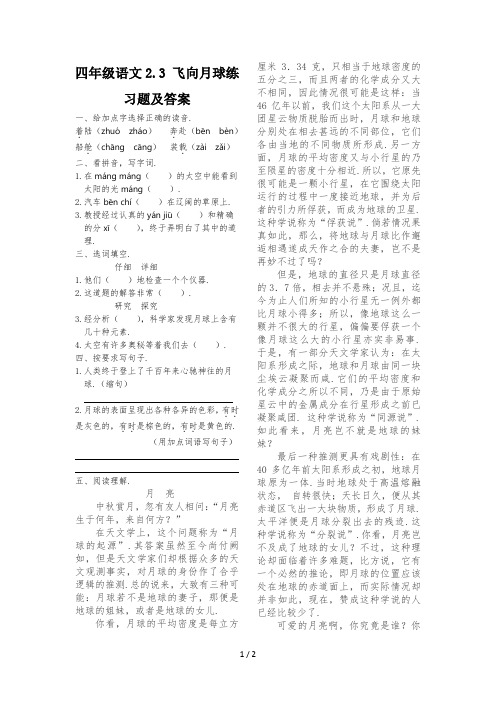 最新四年级语文2.3 飞向月球练习题及答案