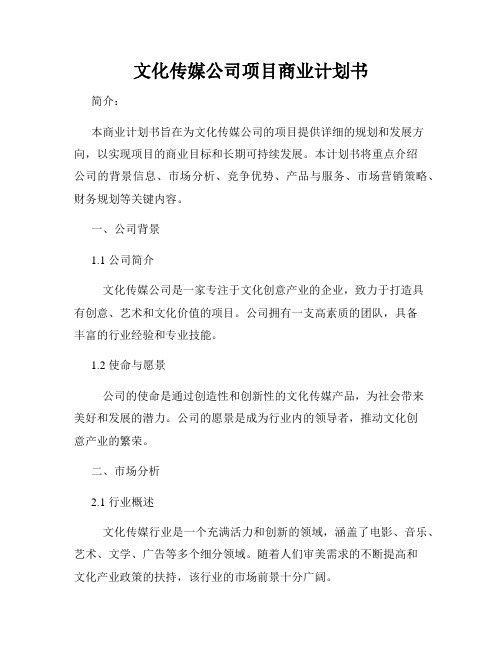 文化传媒公司项目商业计划书