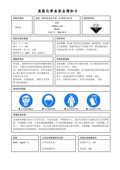 危险化学品安全周知卡(硫酸)