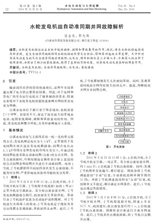 水轮发电机组自动准同期并网故障解析