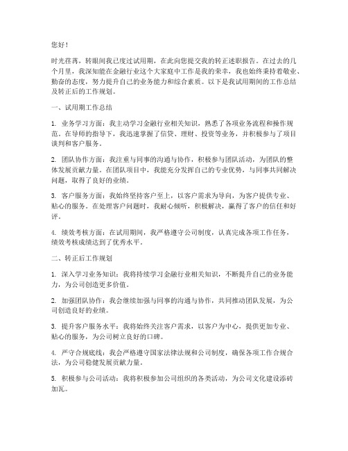 金融行业的转正述职报告