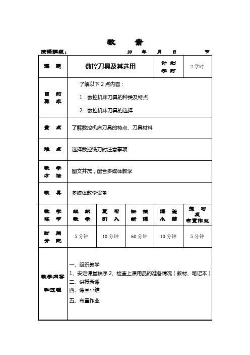 数控刀具及其选用教案