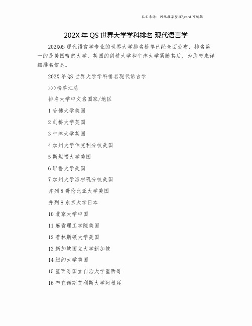 202X年QS世界大学学科排名 现代语言学.doc