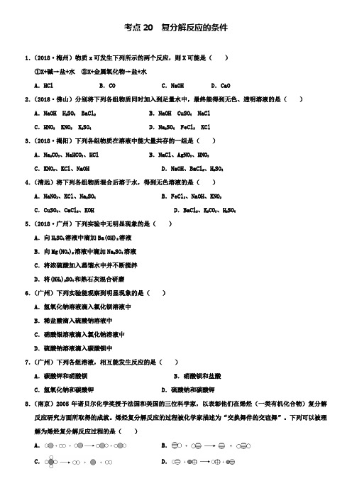 中考化学专题练习考点20复分解反应的条件