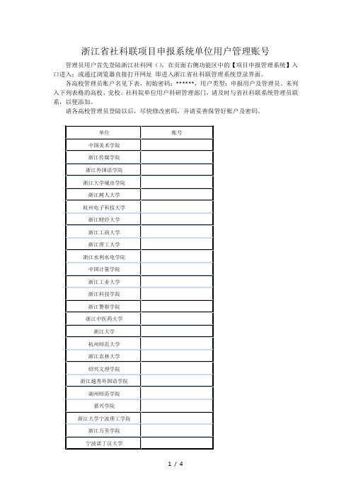 浙江省社科联项目申报系统单位用户管理账号