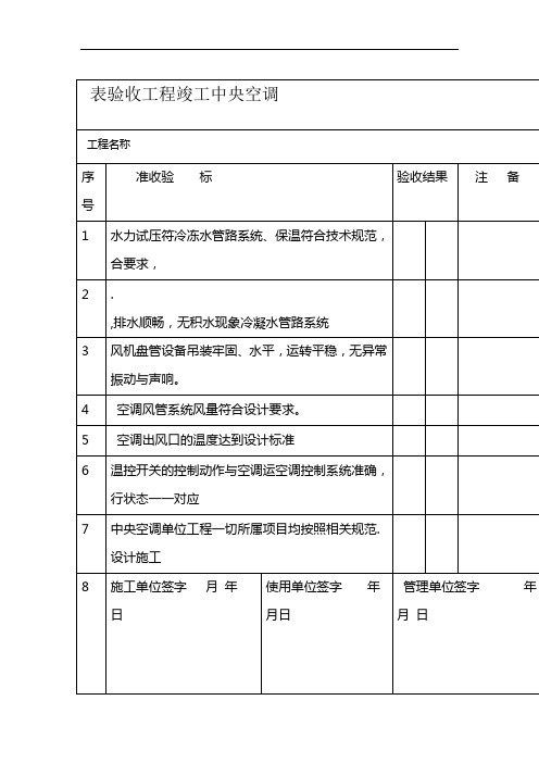 空调工程竣工验收单