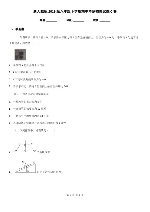 新人教版2019版八年级下学期期中考试物理试题C卷