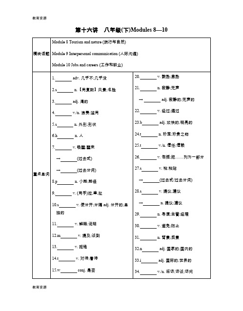 【教育资料】【梳理】安徽中考·英语 第一部分·第十六讲·八年级(下) Modules8—10学习精品