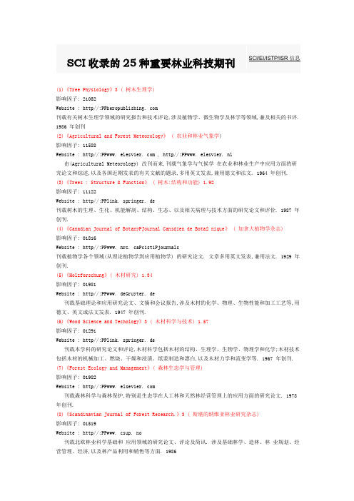 SCI收录的25种重要林业科技期刊