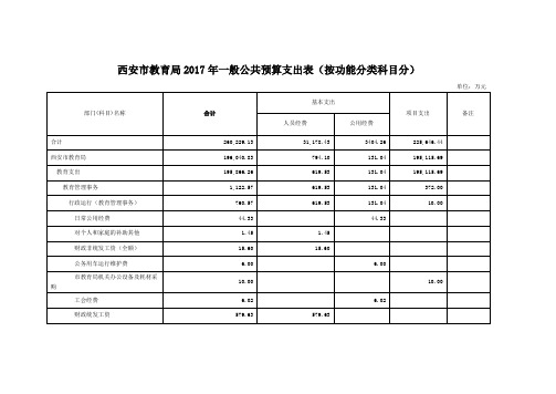 西安教育局2017年一般公共预算支出表按功能分类科目分