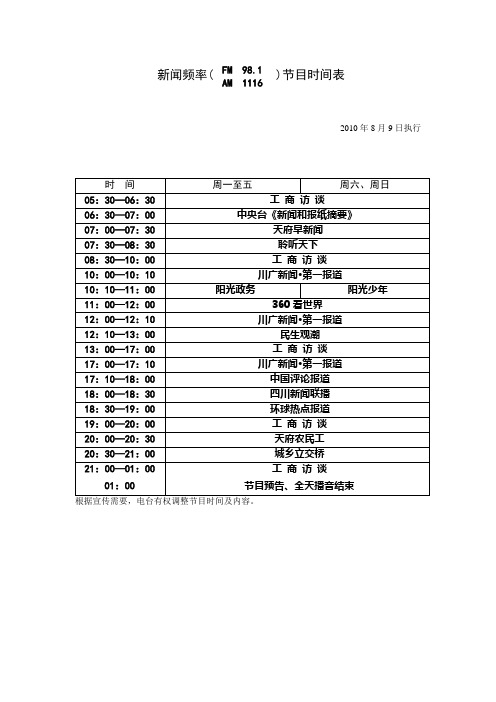 四川广播电台时间表