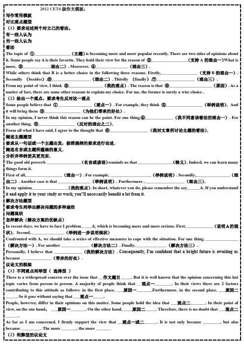 CET6作文万能精简模板