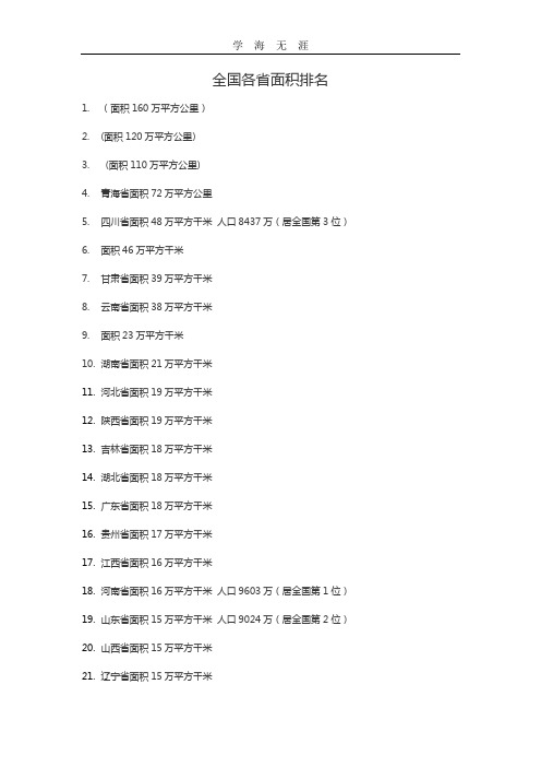 (2020年整理)全国各省面积排名.doc